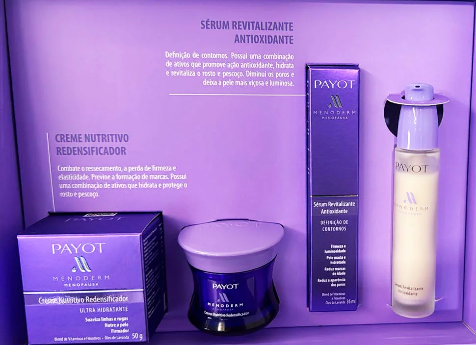 Produtos da linha Menoderm, da Payot